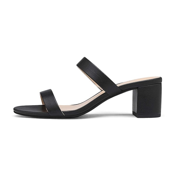 Two Strap Chunky Heel Sandals - BLACK PU - 2